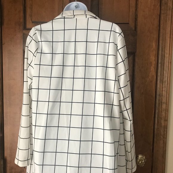 NWT Melloday White & Navy Blue Windowpane Open Coat Large - Picture 6 of 8